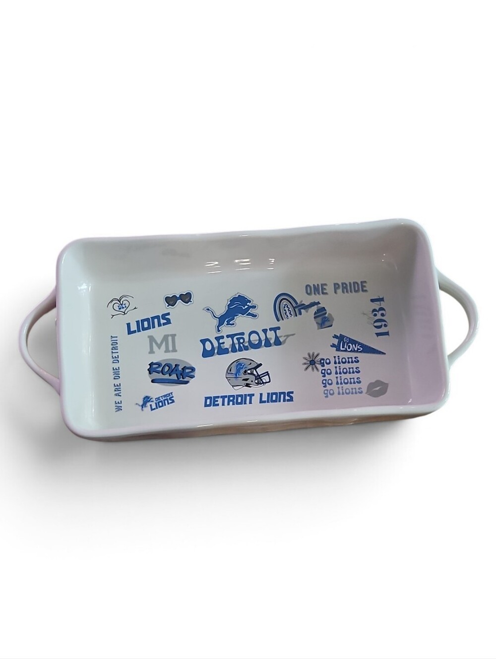 NFL Detroit Lions Ceramic Handled Tray in White and Blue